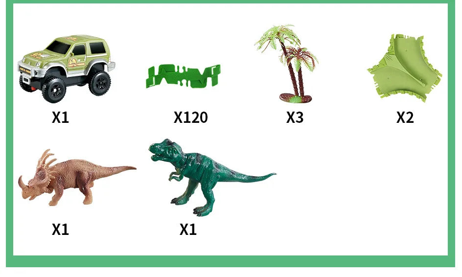 DIY Plastic Racing Track Set Dinosaur Railway Toys Flexible Race Track Electronic Flash Light Car Toys for Children Gifts