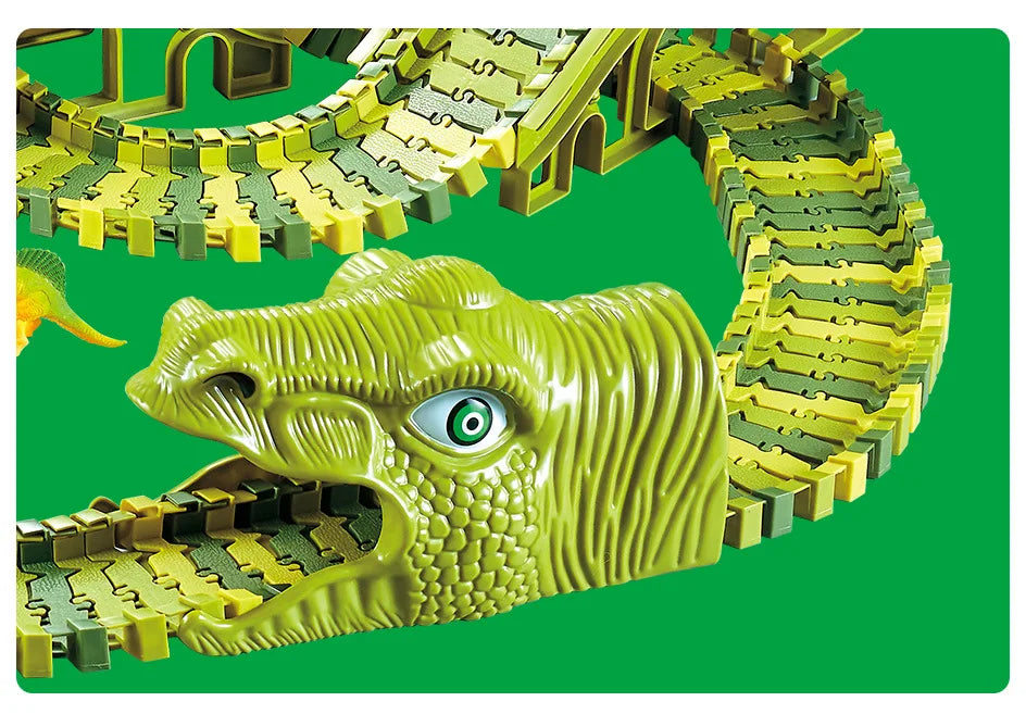 DIY Plastic Racing Track Set Dinosaur Railway Toys Flexible Race Track Electronic Flash Light Car Toys for Children Gifts