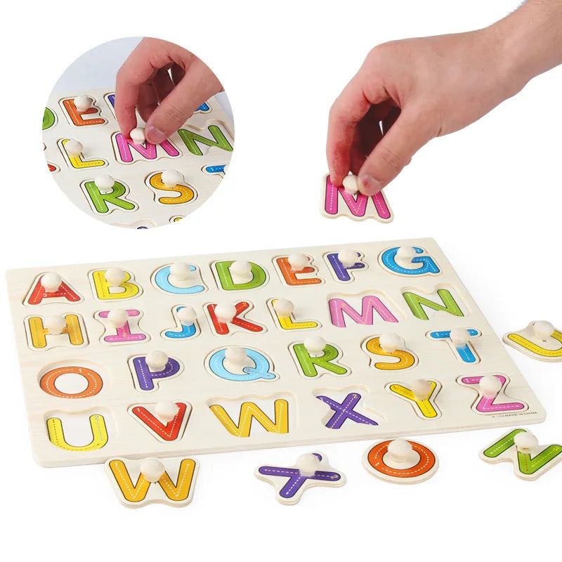 Montessori Wooden Puzzles Baby Educational Toys Hand Grab Boards Tangram Cartoon Animals Fruits 3D Puzzles for babies 2 3 years