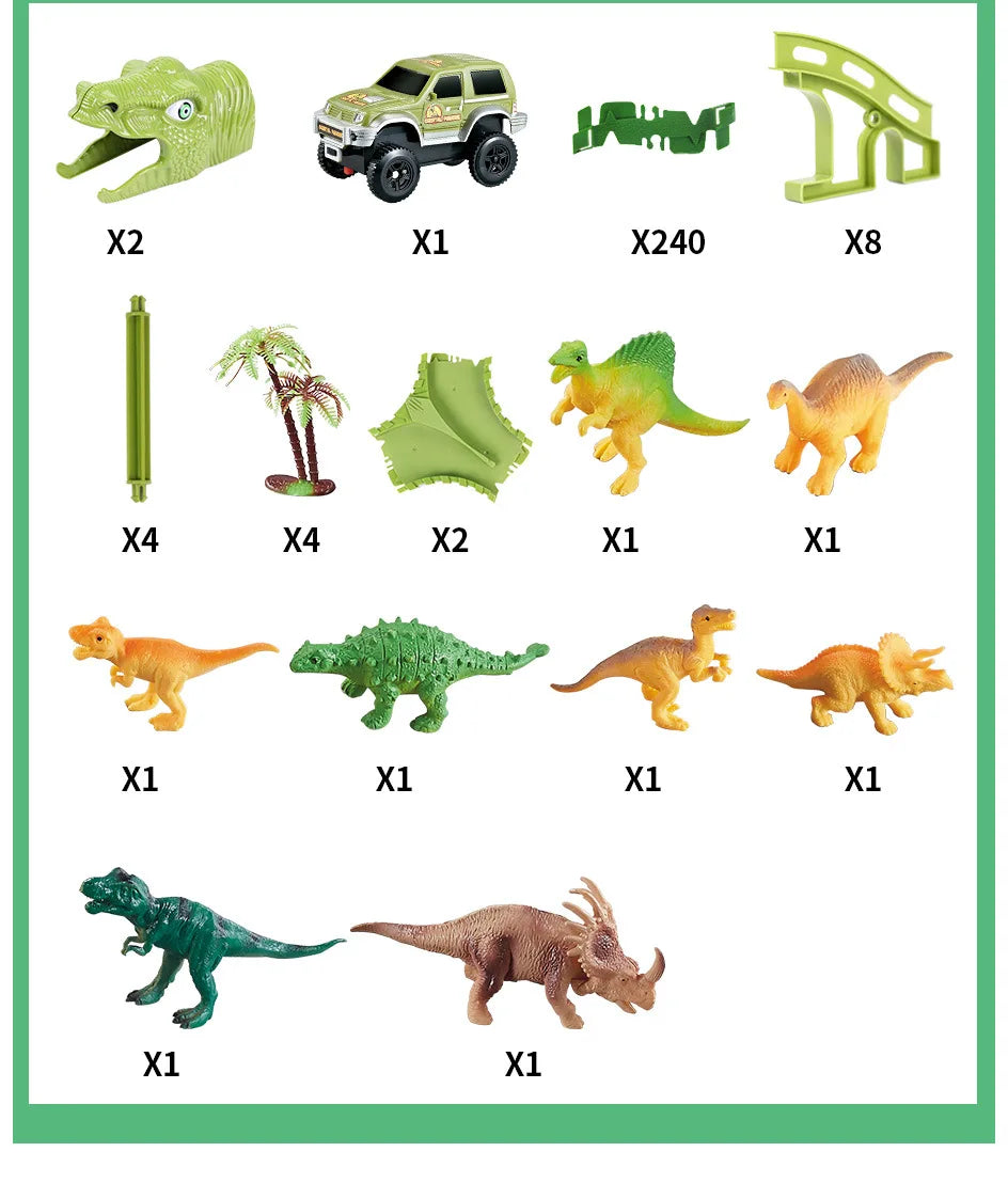 DIY Plastic Racing Track Set Dinosaur Railway Toys Flexible Race Track Electronic Flash Light Car Toys for Children Gifts