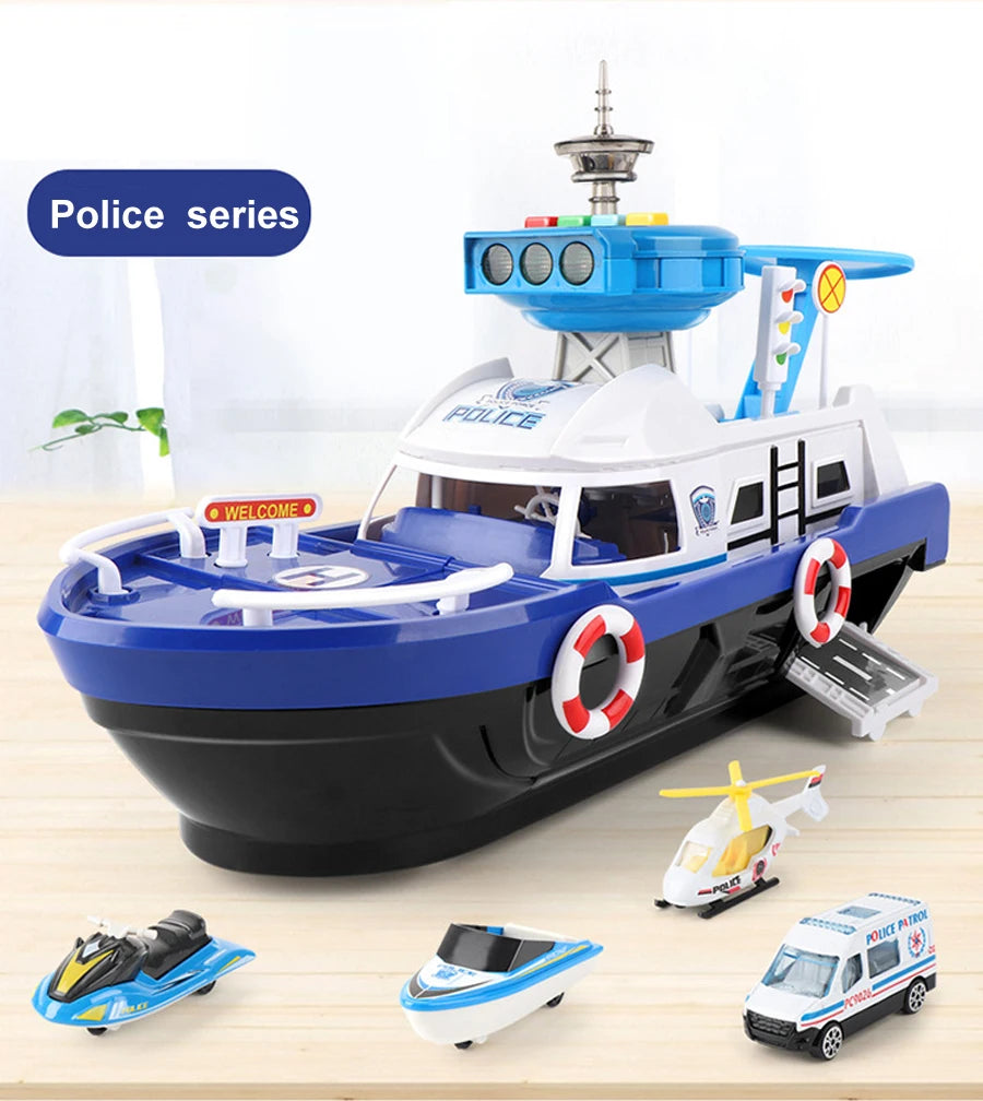 QWZ Big Size Simulation Track Inertia Boat Diecasts Toy Vehicles Music Story Light Ship Model Toy Car Parking Boys For Kids Gift
