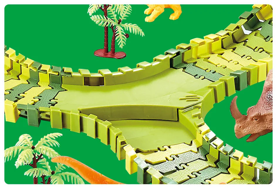 DIY Plastic Racing Track Set Dinosaur Railway Toys Flexible Race Track Electronic Flash Light Car Toys for Children Gifts