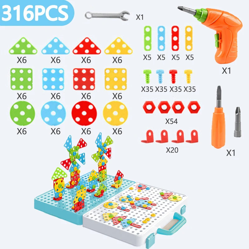Battoom Kids Electric Drill and Screw Building Toy Set