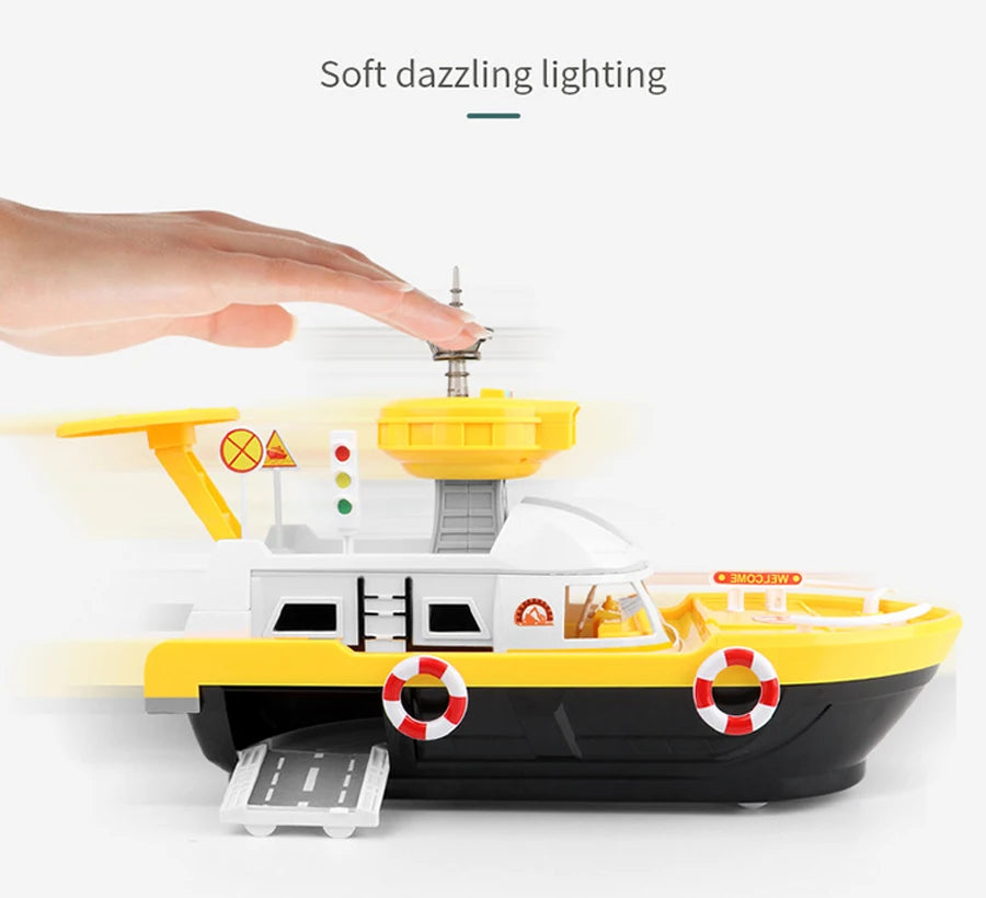 QWZ Big Size Simulation Track Inertia Boat Diecasts Toy Vehicles Music Story Light Ship Model Toy Car Parking Boys For Kids Gift