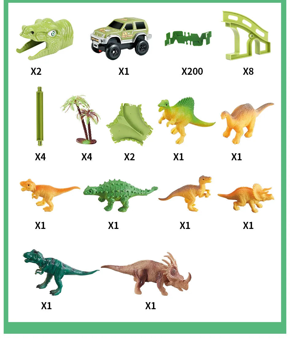 DIY Plastic Racing Track Set Dinosaur Railway Toys Flexible Race Track Electronic Flash Light Car Toys for Children Gifts
