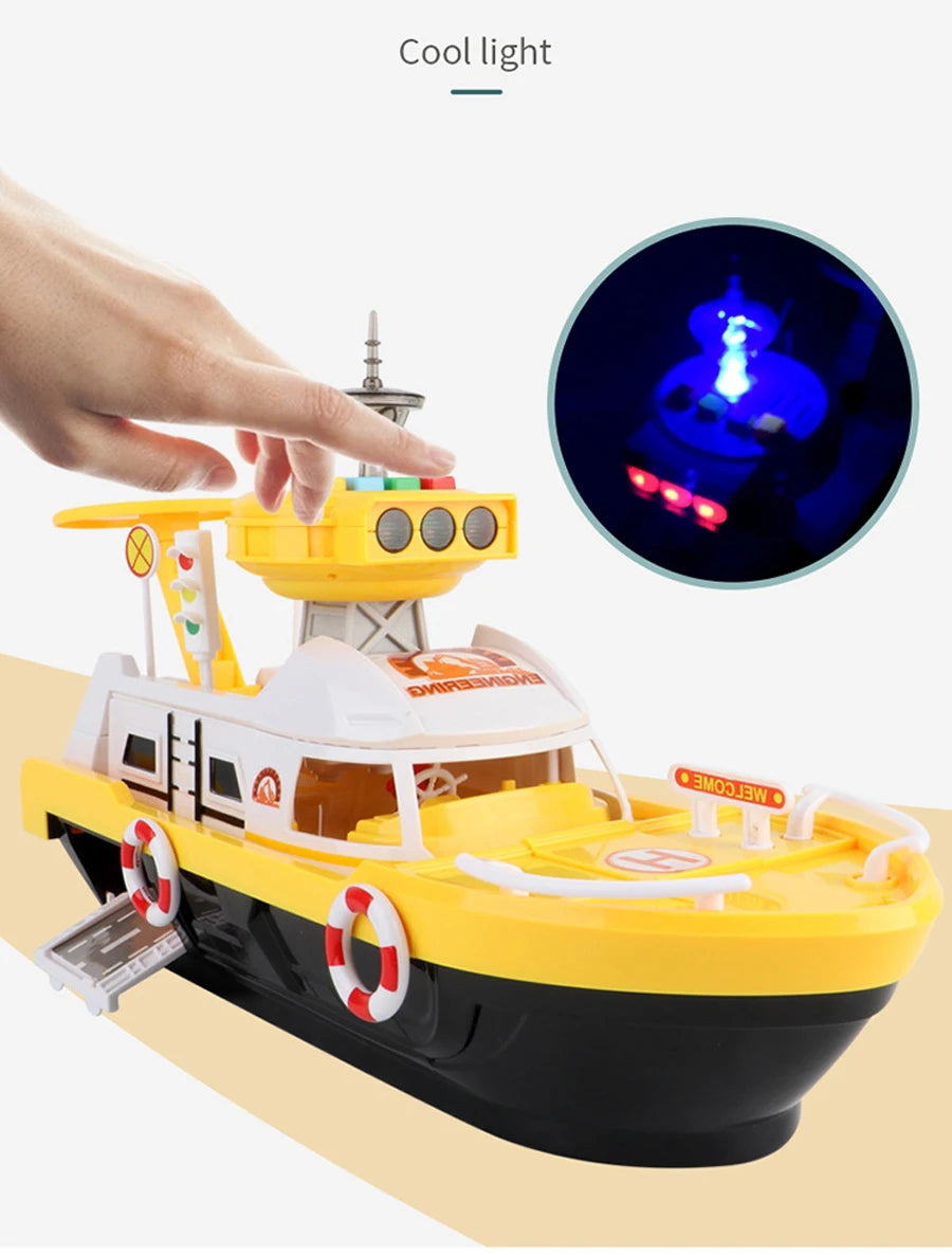 QWZ Big Size Simulation Track Inertia Boat Diecasts Toy Vehicles Music Story Light Ship Model Toy Car Parking Boys For Kids Gift