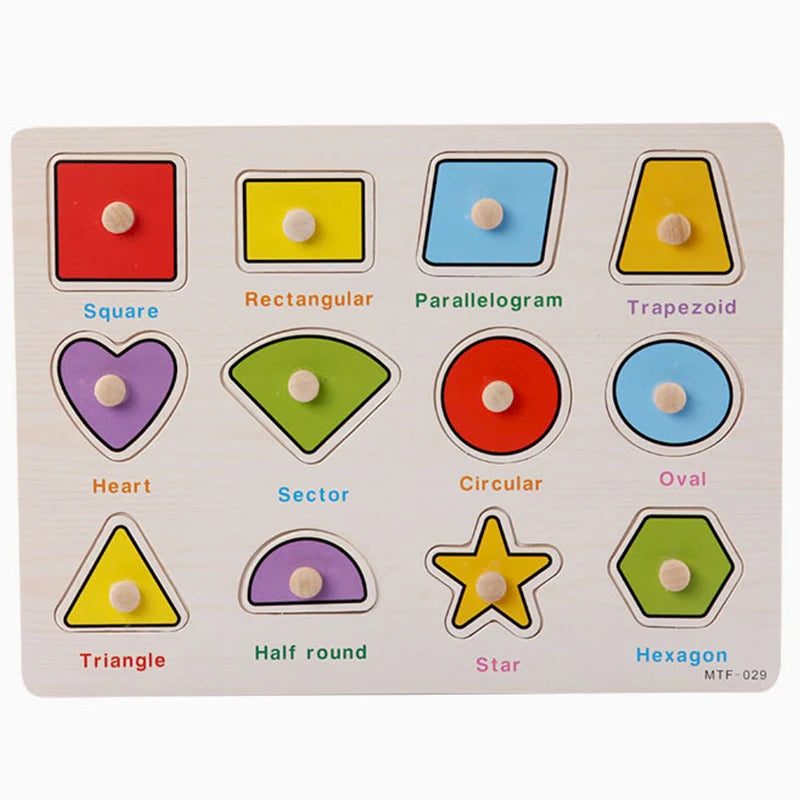 Montessori Wooden Puzzles Baby Educational Toys Hand Grab Boards Tangram Cartoon Animals Fruits 3D Puzzles for babies 2 3 years