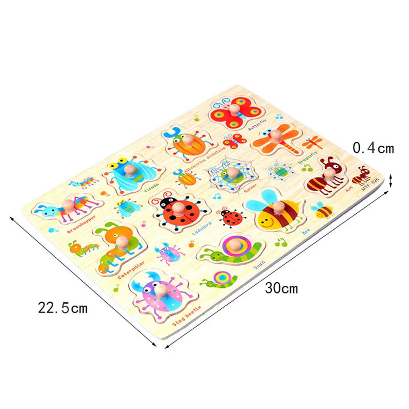Montessori Wooden Puzzles Baby Educational Toys Hand Grab Boards Tangram Cartoon Animals Fruits 3D Puzzles for babies 2 3 years