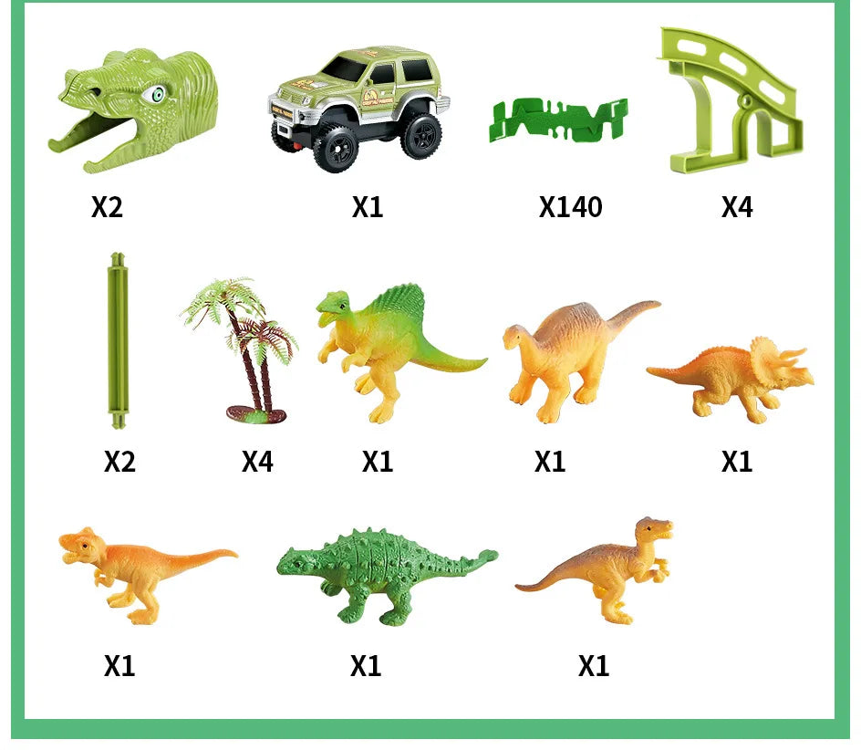 DIY Plastic Racing Track Set Dinosaur Railway Toys Flexible Race Track Electronic Flash Light Car Toys for Children Gifts