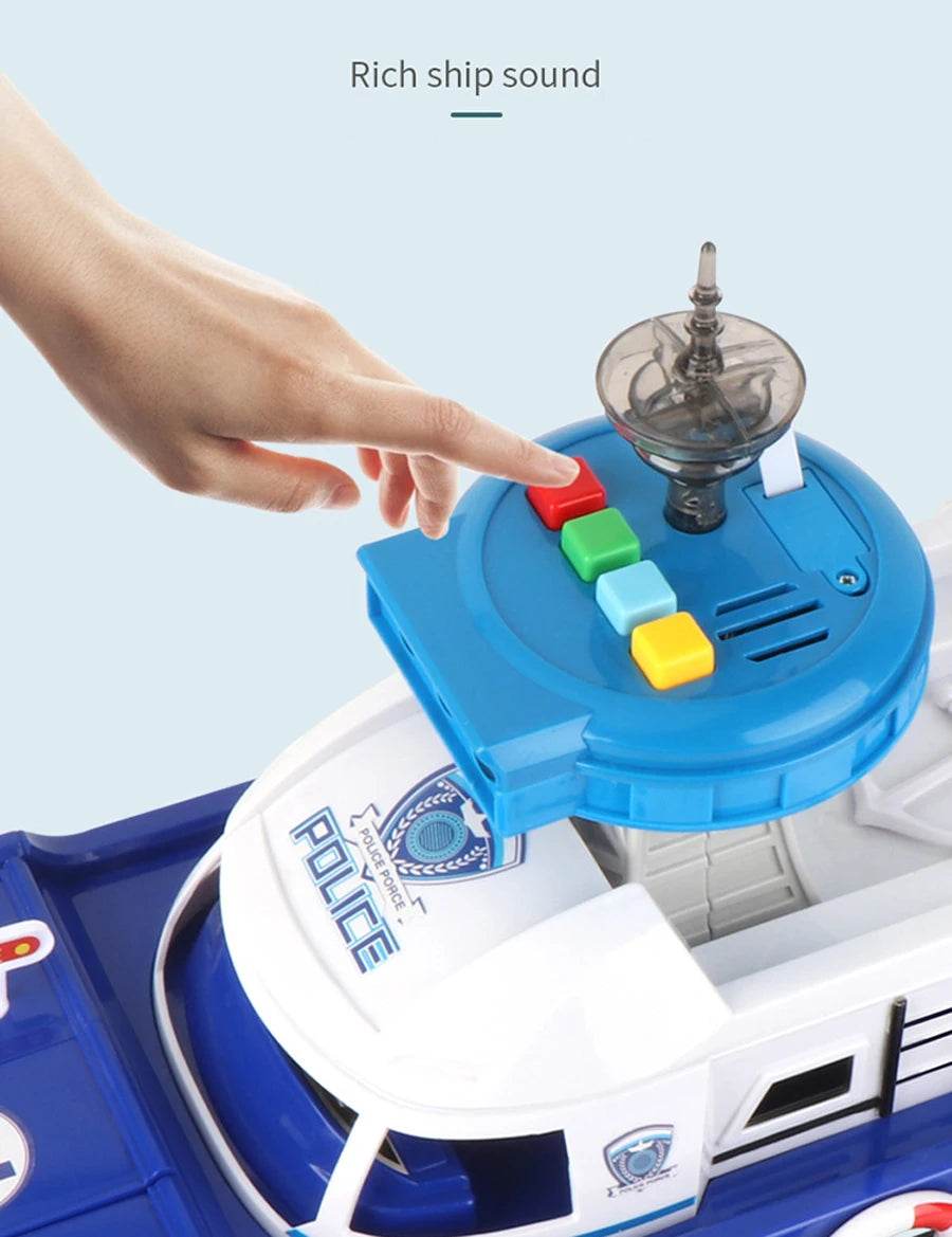 QWZ Big Size Simulation Track Inertia Boat Diecasts Toy Vehicles Music Story Light Ship Model Toy Car Parking Boys For Kids Gift