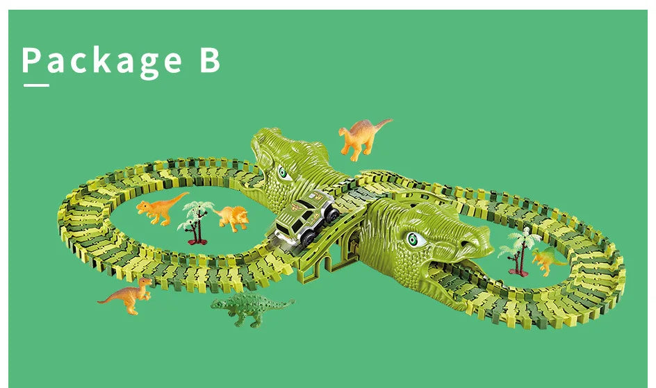 DIY Plastic Racing Track Set Dinosaur Railway Toys Flexible Race Track Electronic Flash Light Car Toys for Children Gifts