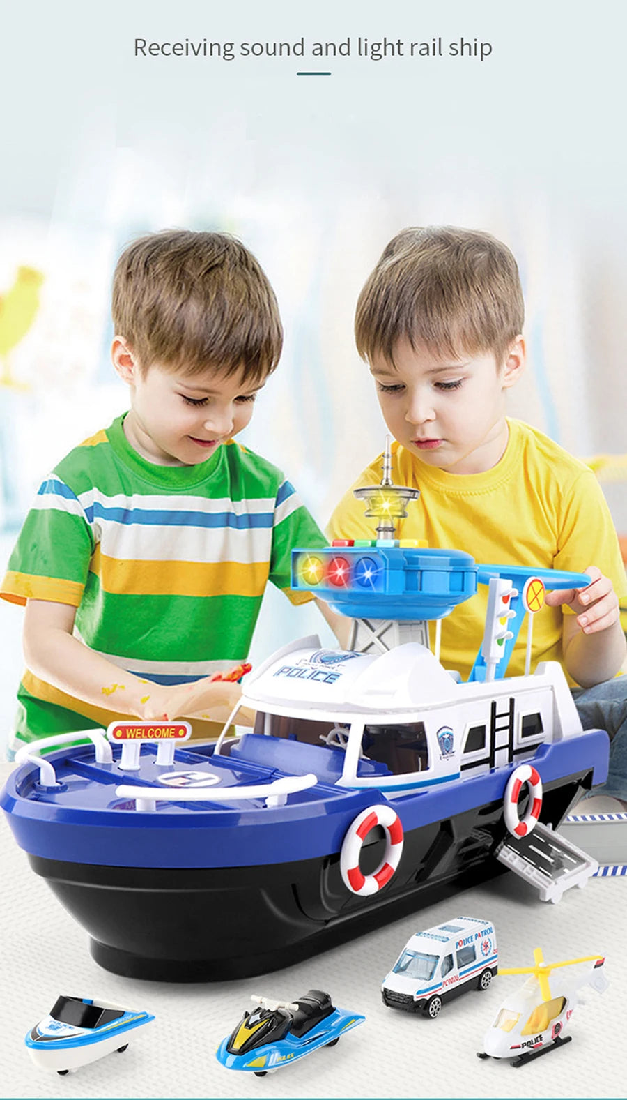QWZ Big Size Simulation Track Inertia Boat Diecasts Toy Vehicles Music Story Light Ship Model Toy Car Parking Boys For Kids Gift