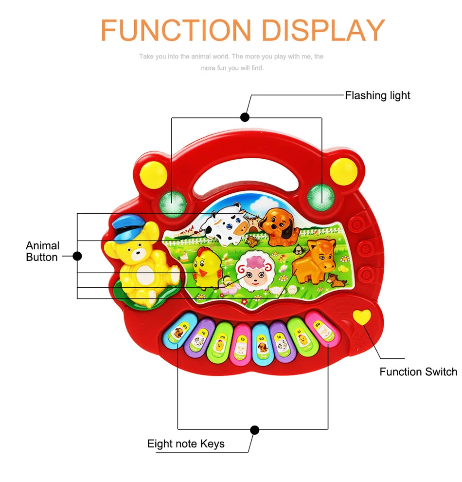 Baby Musical Piano Keyboard Toy with Animal Sounds and Lights