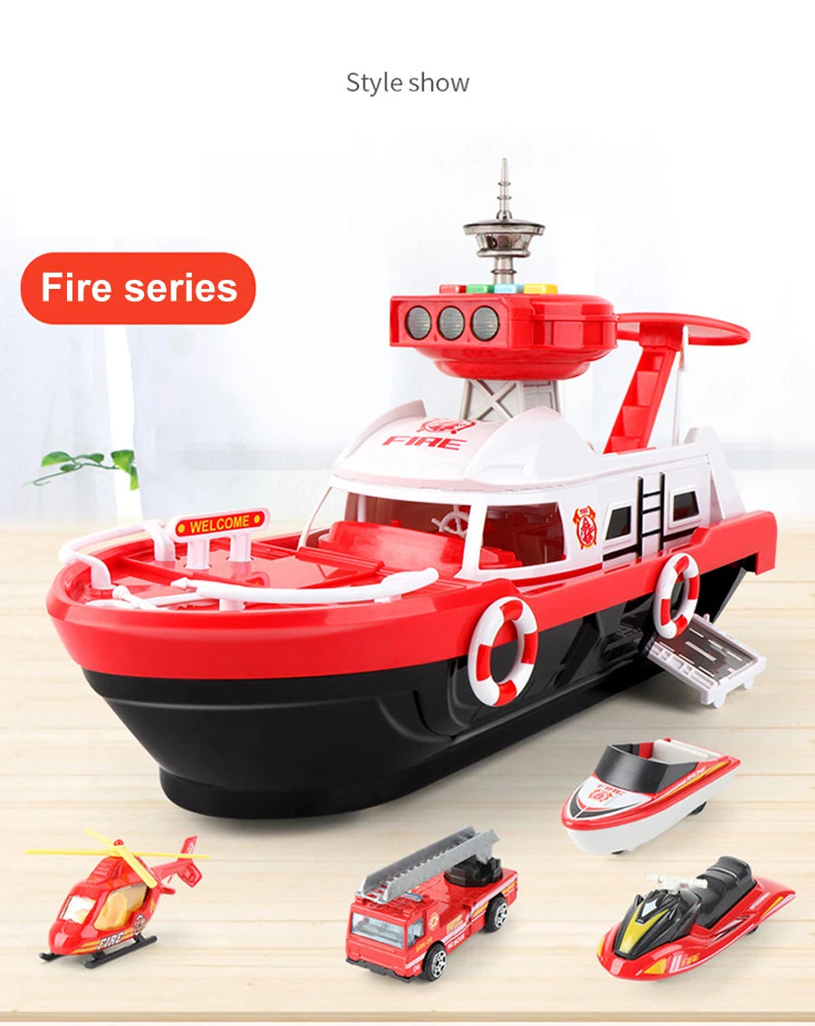 QWZ Big Size Simulation Track Inertia Boat Diecasts Toy Vehicles Music Story Light Ship Model Toy Car Parking Boys For Kids Gift