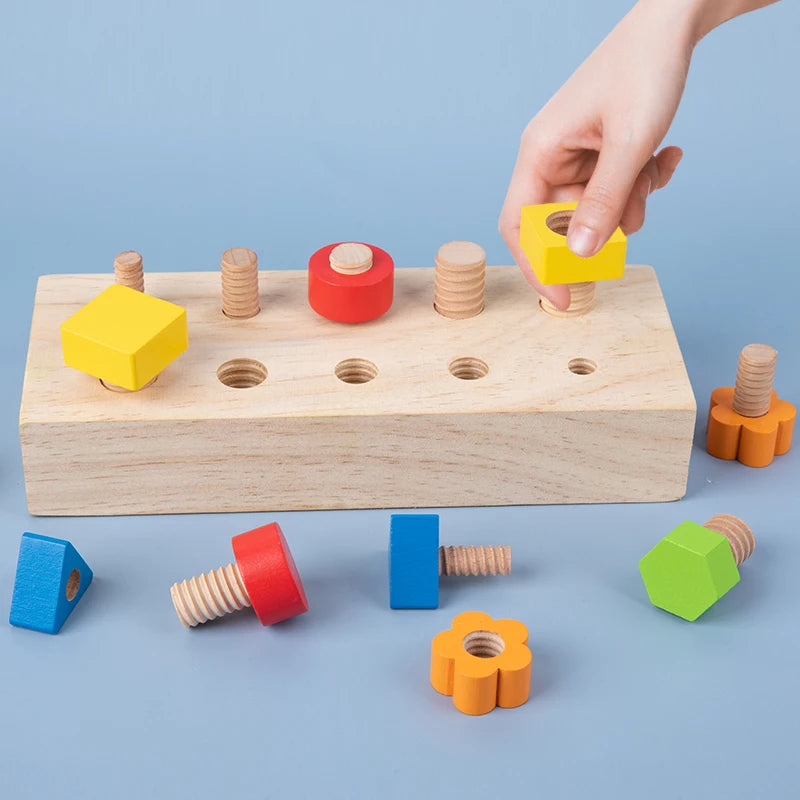 Montessori Wooden Nut and Bolt Board Sensory Toy - Colorful
