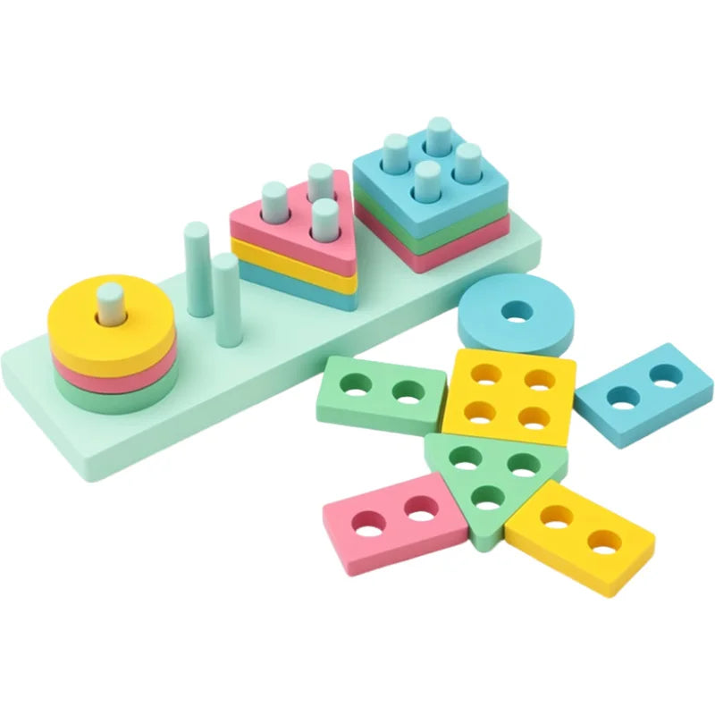 Wooden Montessori Geometric Shape Sorting Columns Toy