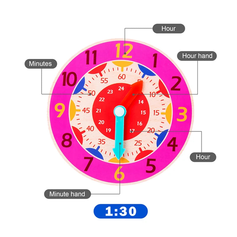 Kids Montessori Wooden Clock - Educational Time Learning Toy
