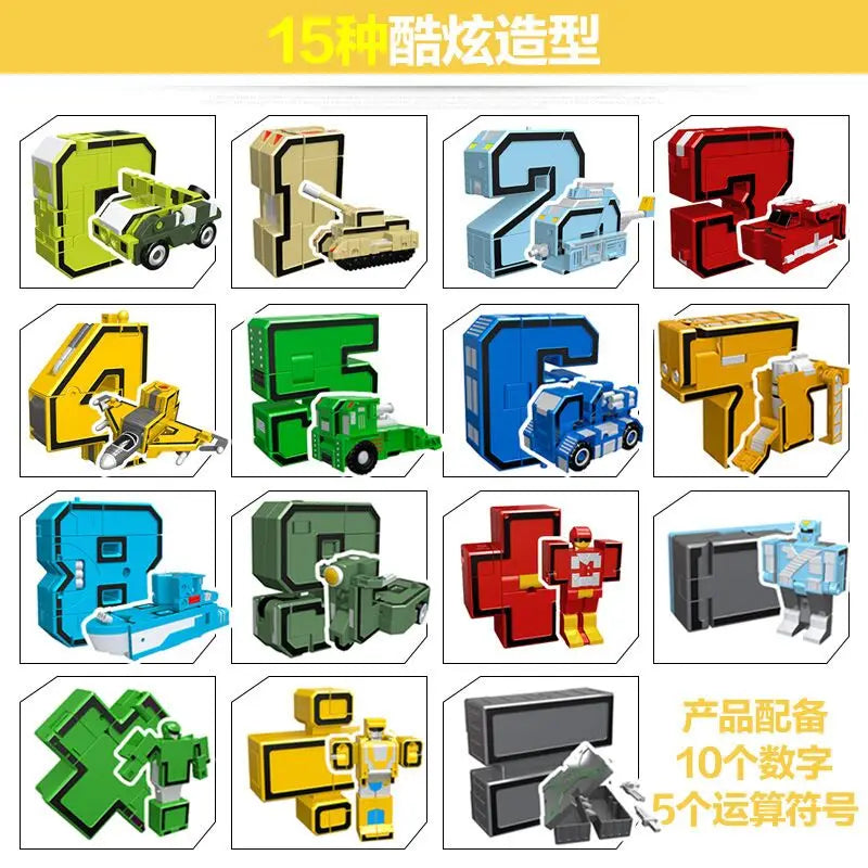 With Box Assemble Number Robots Transformation Action Figure Car Dinosaur Model Deformation Digit Letters Alphabet Toys
