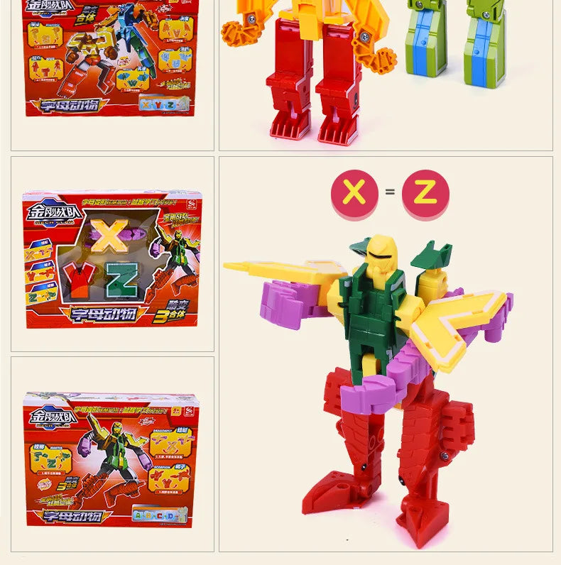 26 A-Z letter Alphabet Animal Dinosaur Warrior Deformation Action Figures Transformation Robot Toys For Children Gift Brinquedos