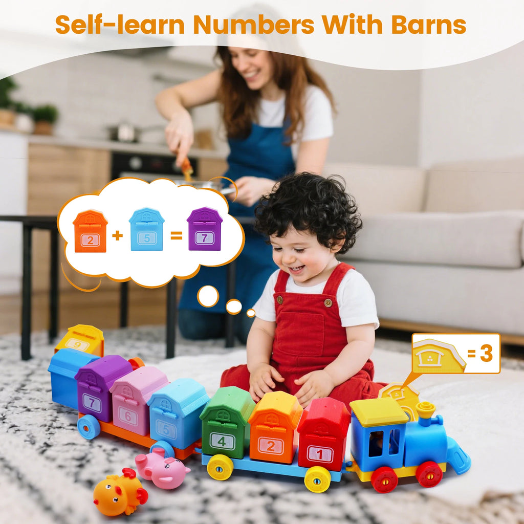 Montessori Farm Animal Train Set - Counting & Sorting Toy