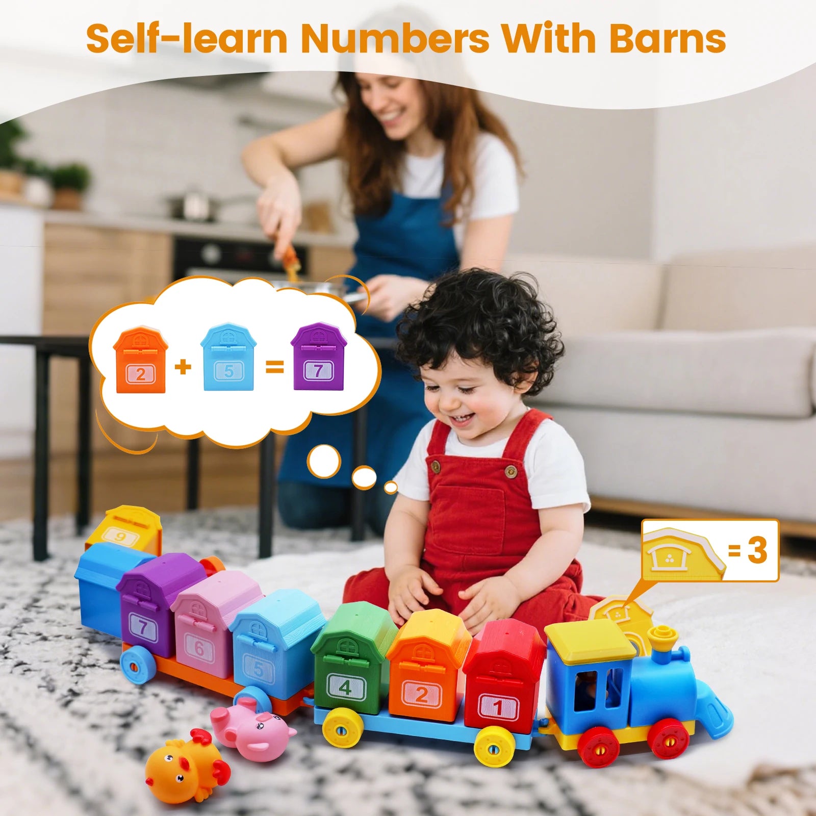 Montessori Farm Animal Train Set - Counting & Sorting Toy