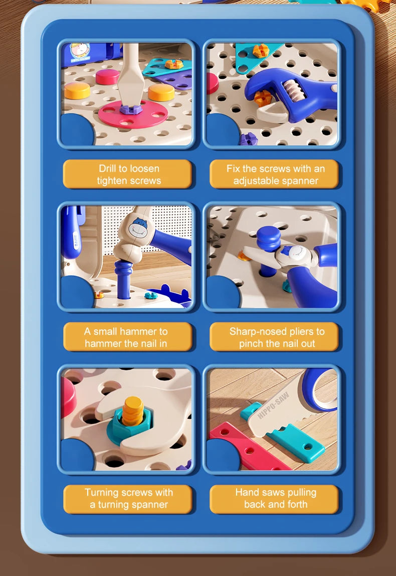 Educational Pretend Play Construction Children Home Toolbox Simulation Drill Screw Removal Puzzle Multi-Functional Assembly Toy