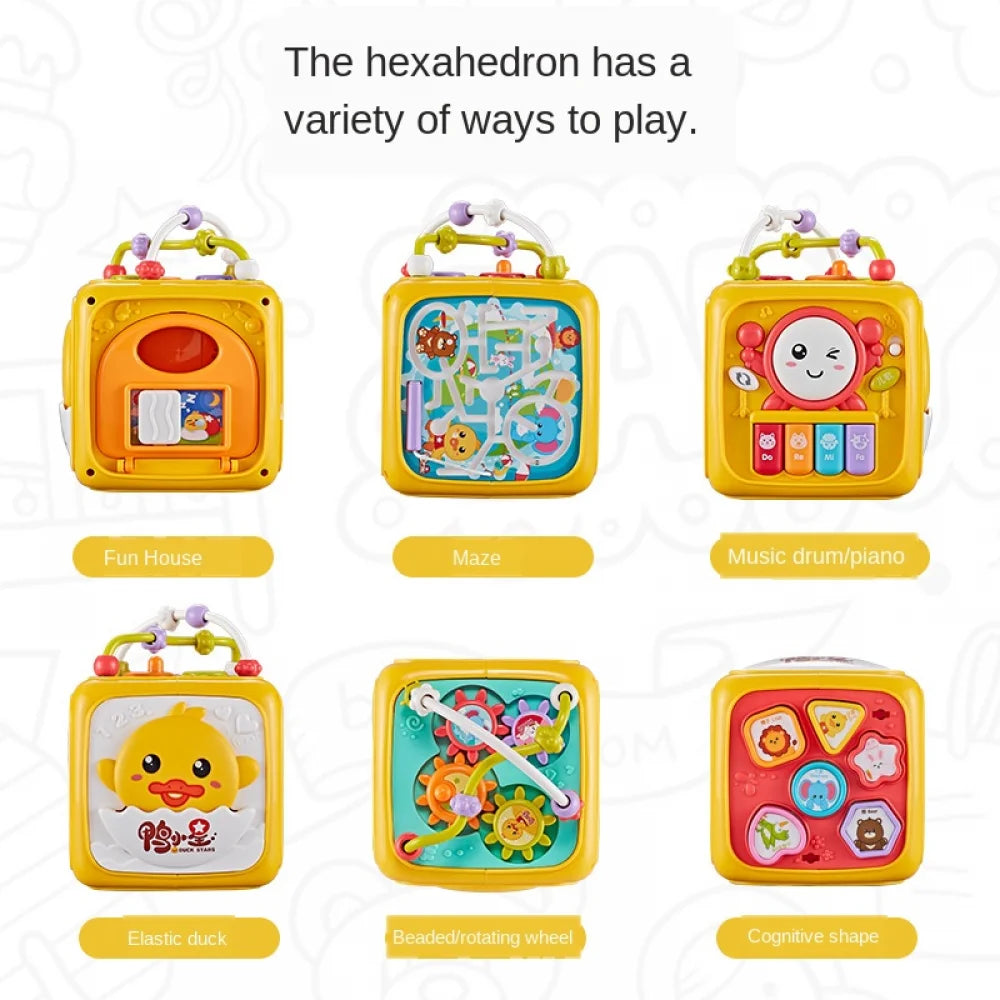 Six-Sided Baby Musical Hand Drum Toy - Yellow ABS