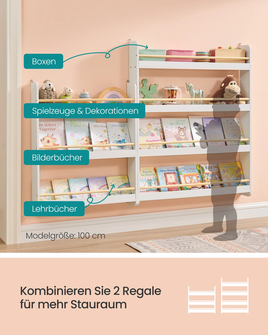 SONGMICS Bookshelf Children 3 Level toys Shelf CHILDREN'S room Playroom