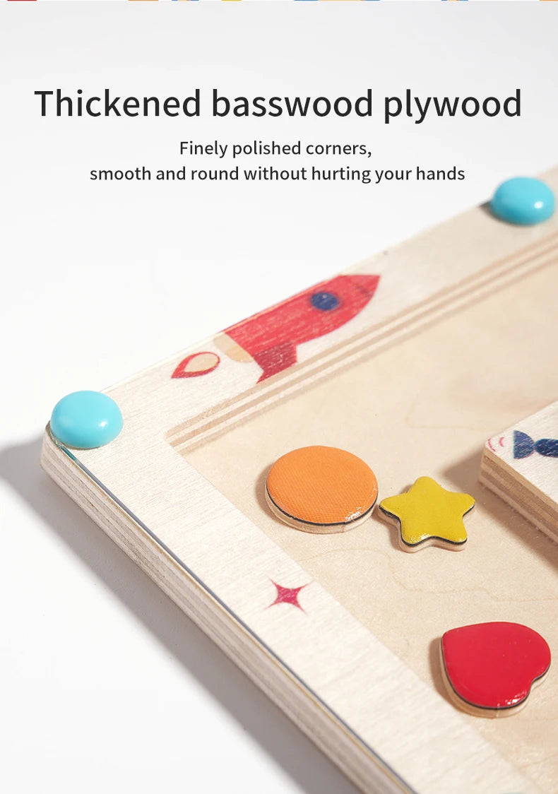 Tlewj Wooden Magnetic Color and Shape Maze Montessori Toy