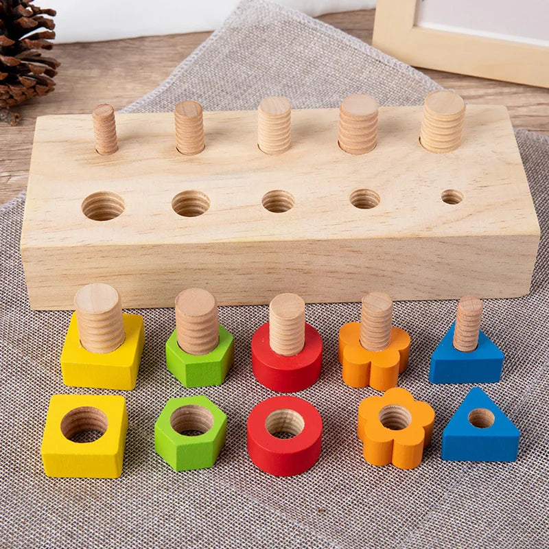 Montessori Wooden Nut and Bolt Board Sensory Toy - Colorful