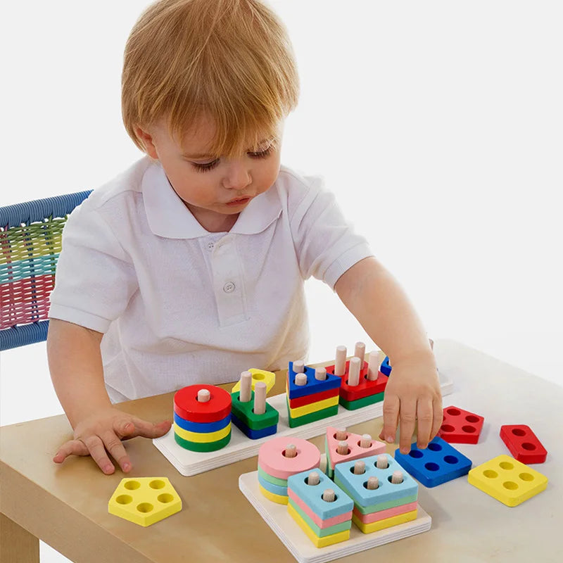 Wooden Montessori Geometric Shape Sorting Columns Toy