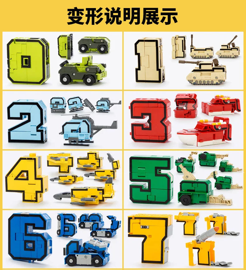 With Box Assemble Number Robots Transformation Action Figure Car Dinosaur Model Deformation Digit Letters Alphabet Toys