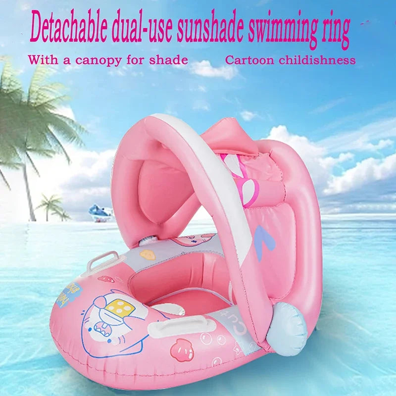 Baby Inflatable Pool Float with Detachable Sun Shade - Animal Print