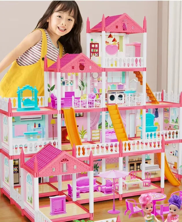 DIY Popular Toy 3d Assembly Mini Toy House Accessories Villa Princess Castle Led Lights Girl Birthday Gift Assembly Toy House