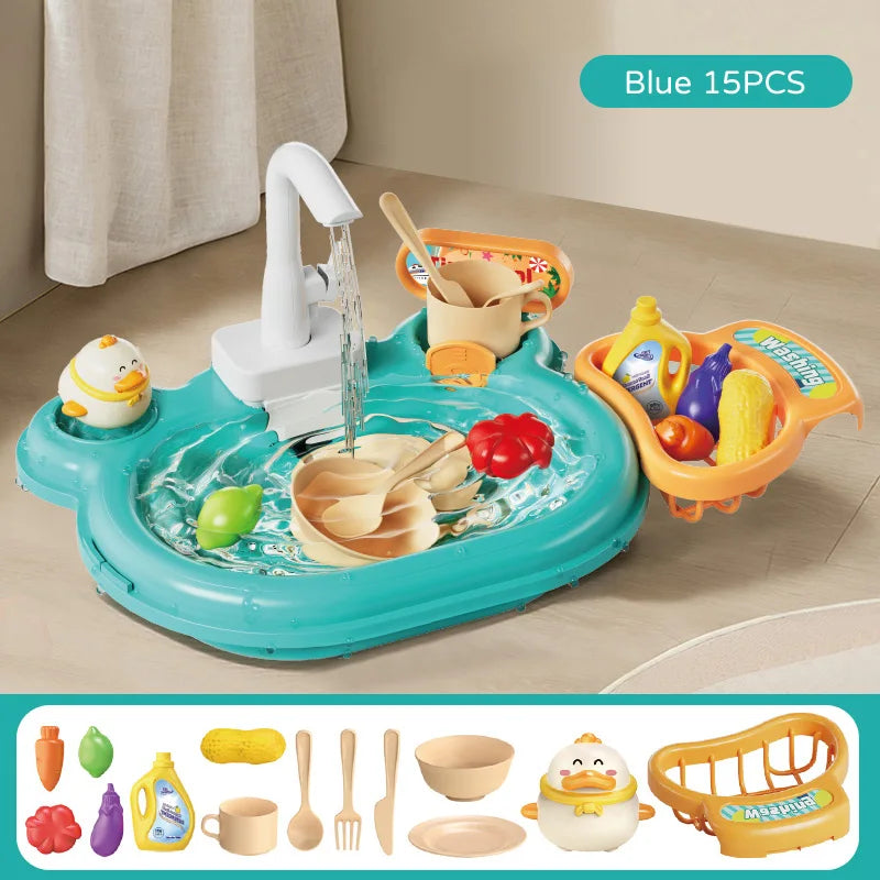 Children Electric Toy Sink Disheswash Water Simulation Food Fruit Kitchen Pretend Play Magnet Fishing Kids Education Toy Girl