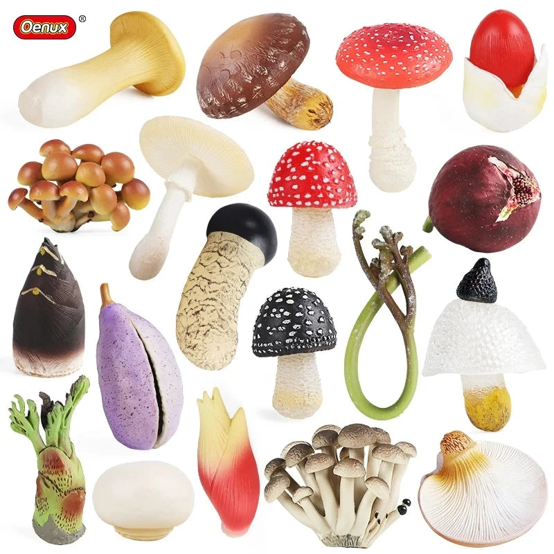 Oenux Pretend Play Toy Cute Fruits Vegetables Mushroom Model Cake Toppers Foods Jouet Family Fun Early Education For Kids Gift