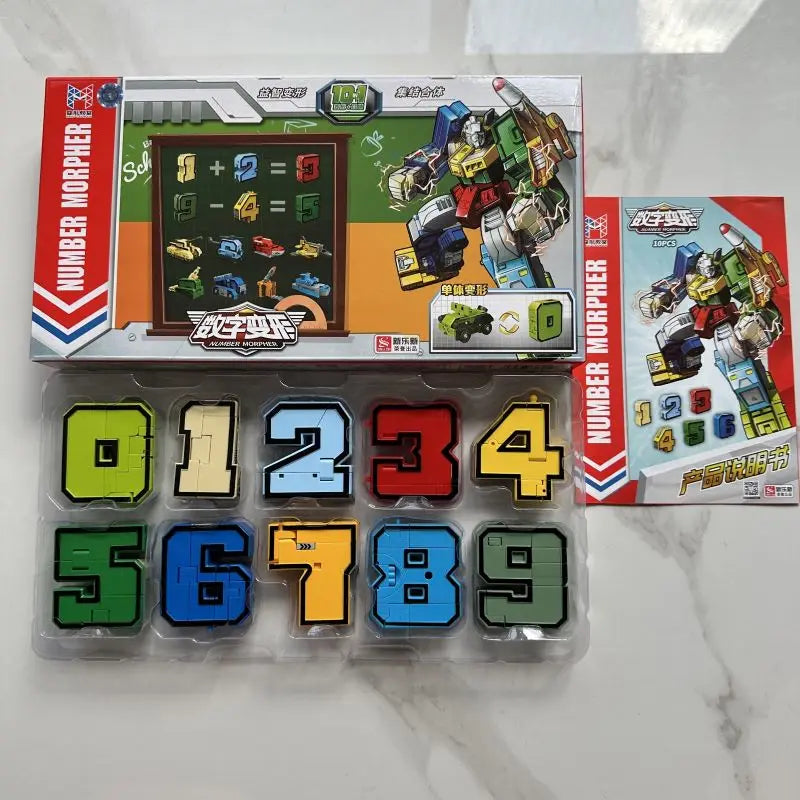 With Box Assemble Number Robots Transformation Action Figure Car Dinosaur Model Deformation Digit Letters Alphabet Toys