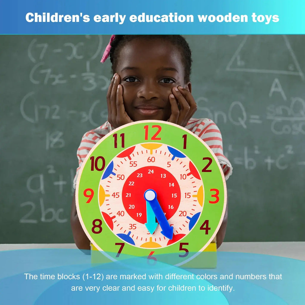 Kids Montessori Wooden Clock - Educational Time Learning Toy