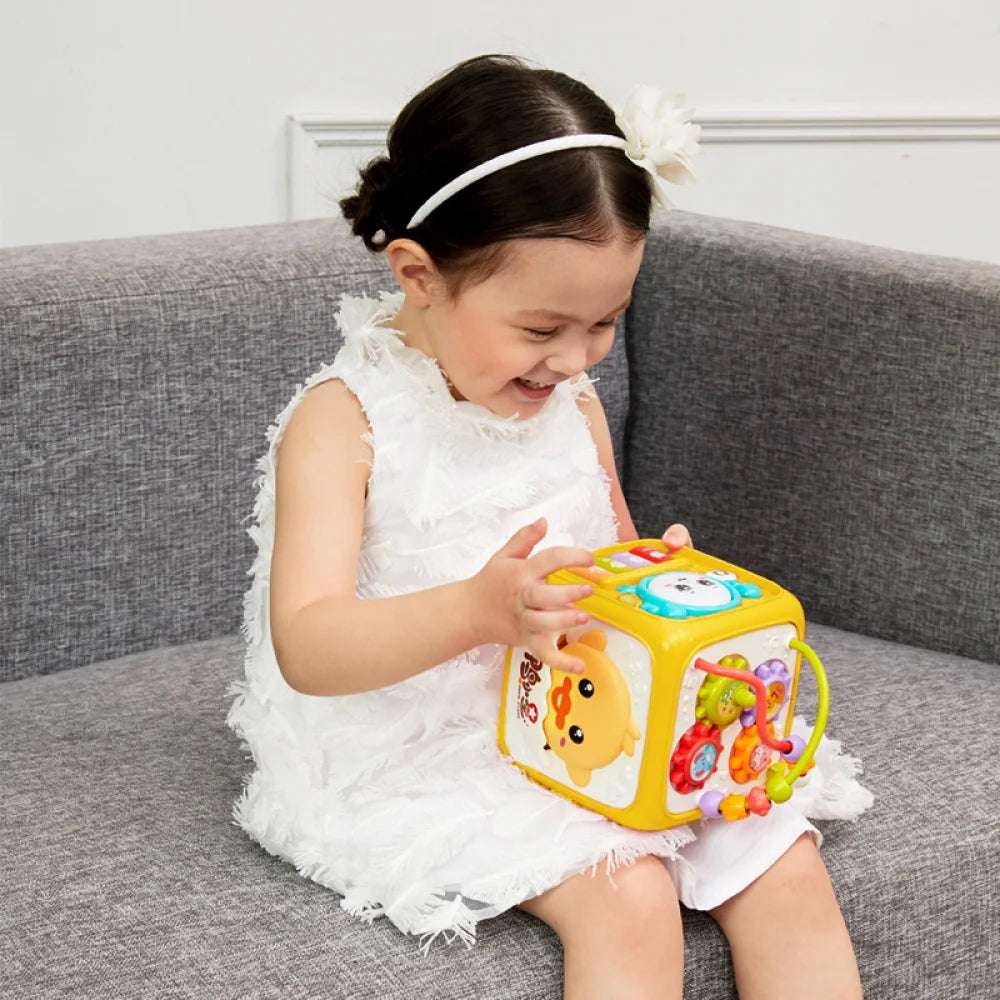 Six-Sided Baby Musical Hand Drum Toy - Yellow ABS