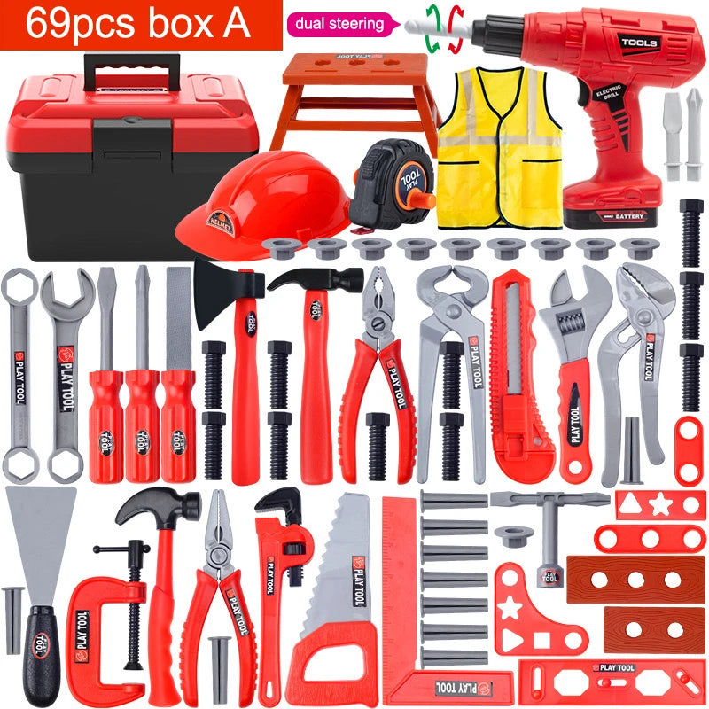 Children's Tool Set with Electric Toy Drill Kids Power Construction Toy Pretend Play Toy Tools Kit for Toddler Boys Girls Child