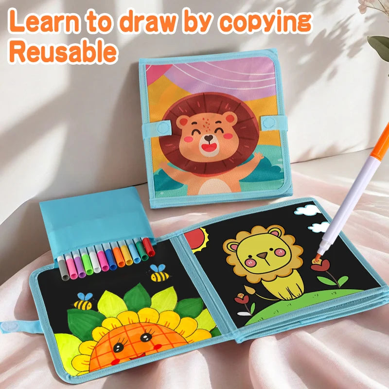 Foldable Chalkboard Book Children's Drawing Board Capable Of Repeatedly Scrubbing Drawing Writing Books (With 12 Watercolor Pen)