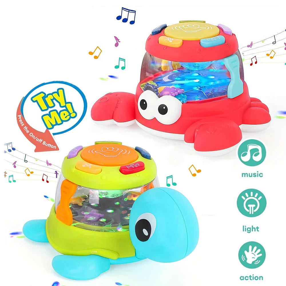 Mini Crab Turtle Music Hand Drum - Baby Learning Toy with Lights