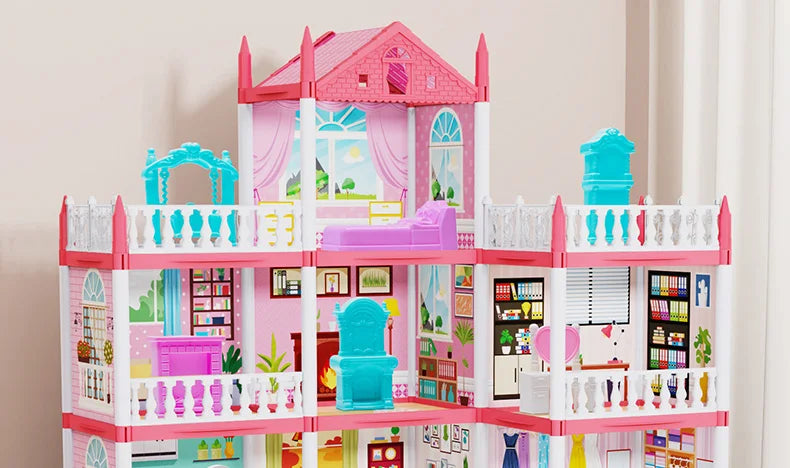 DIY Popular Toy 3d Assembly Mini Toy House Accessories Villa Princess Castle Led Lights Girl Birthday Gift Assembly Toy House