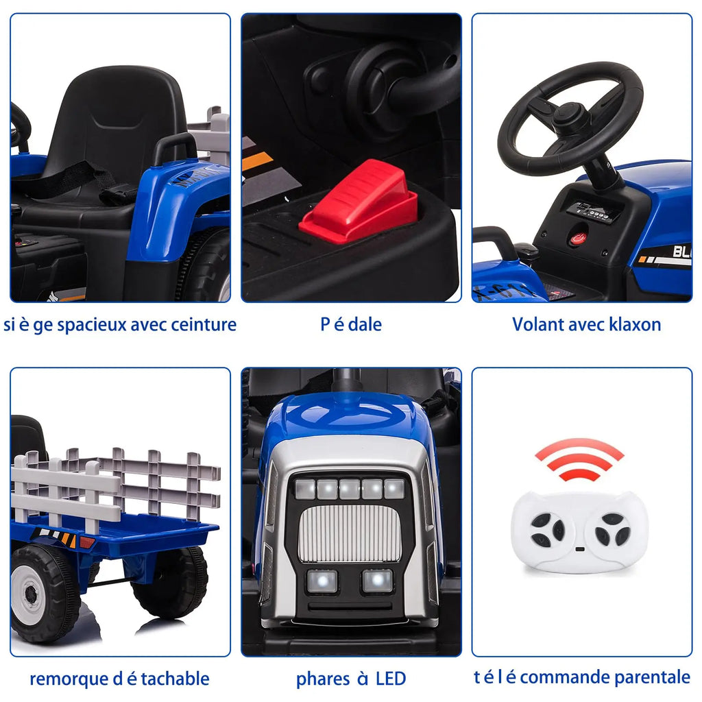 Kids 12V Electric Ride-On Tractor with Trailer and Remote Control