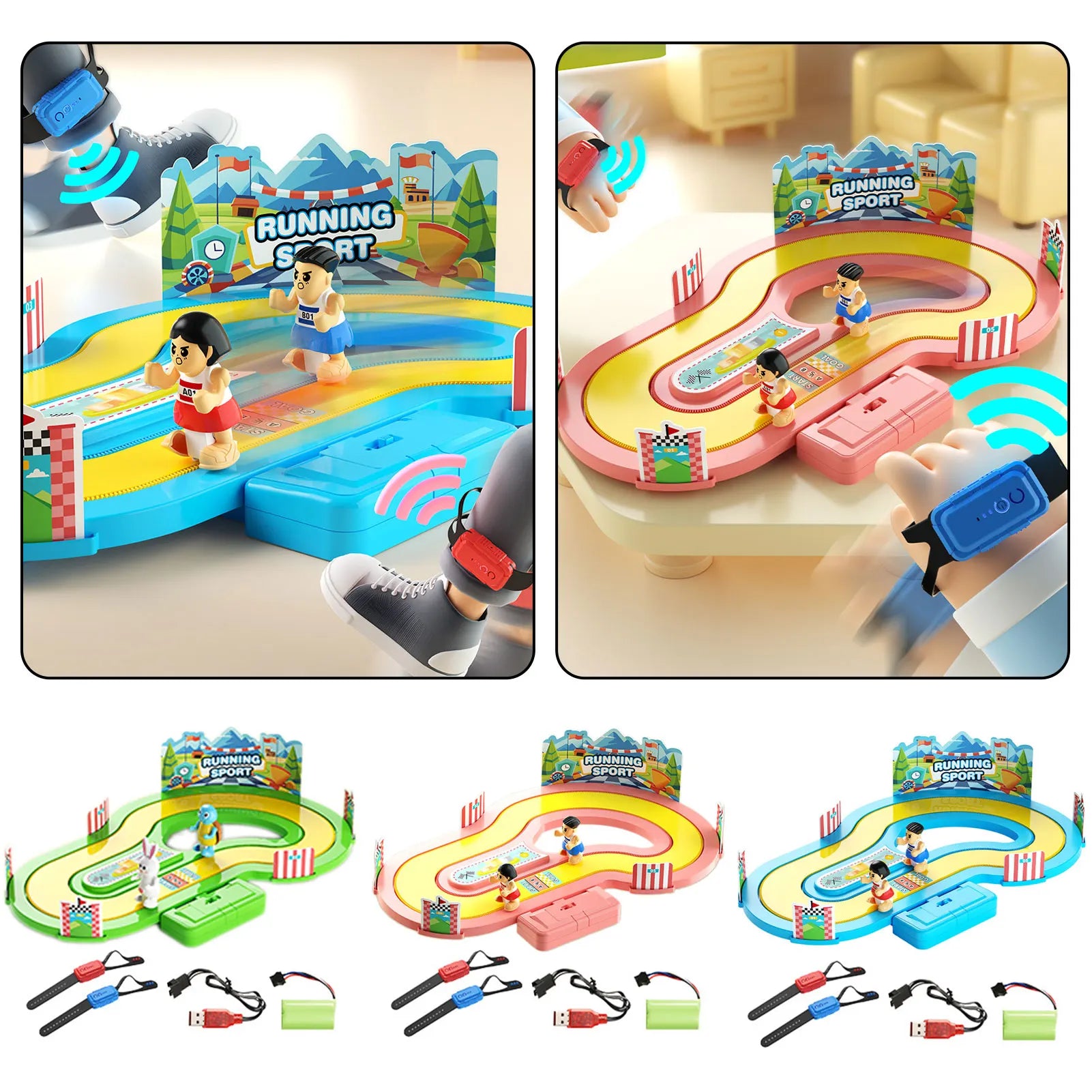 Children's Speed Wireless Body Sensing Competition Running Table Game Toy,Two-Person Competitive Simulation Track Motion Toys