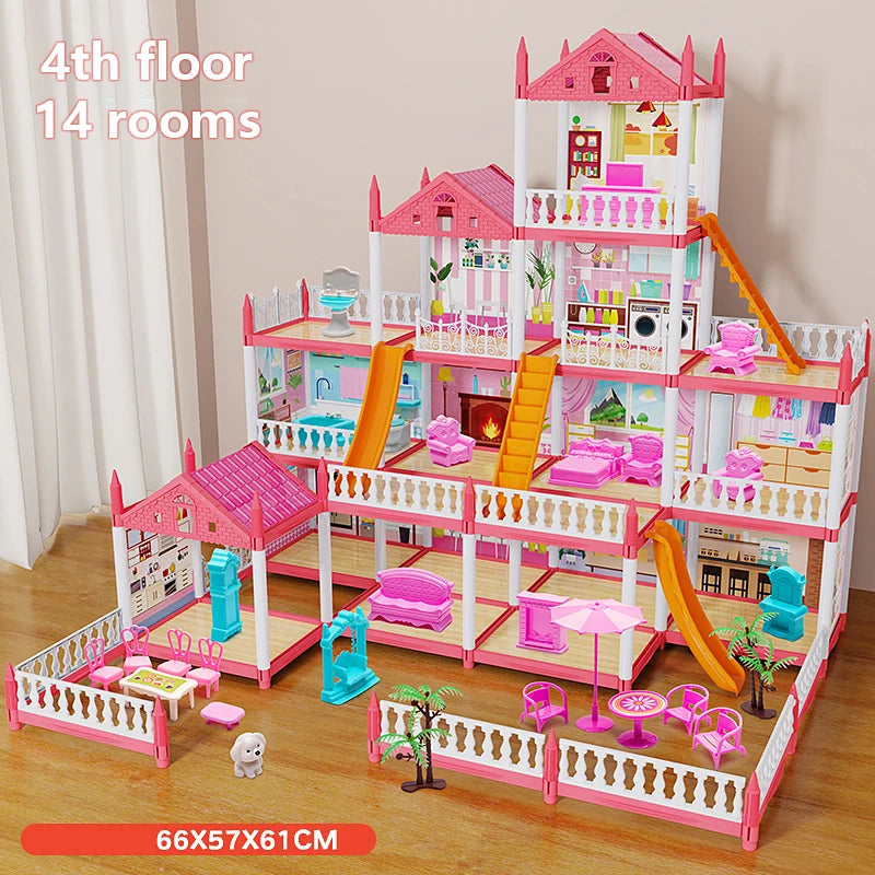 DIY Popular Toy 3d Assembly Mini Toy House Accessories Villa Princess Castle Led Lights Girl Birthday Gift Assembly Toy House