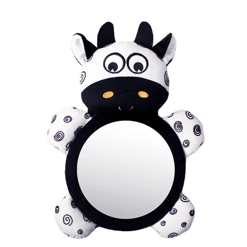 Baby Tummy Time Mirror Toy - High Contrast Black & White Cow