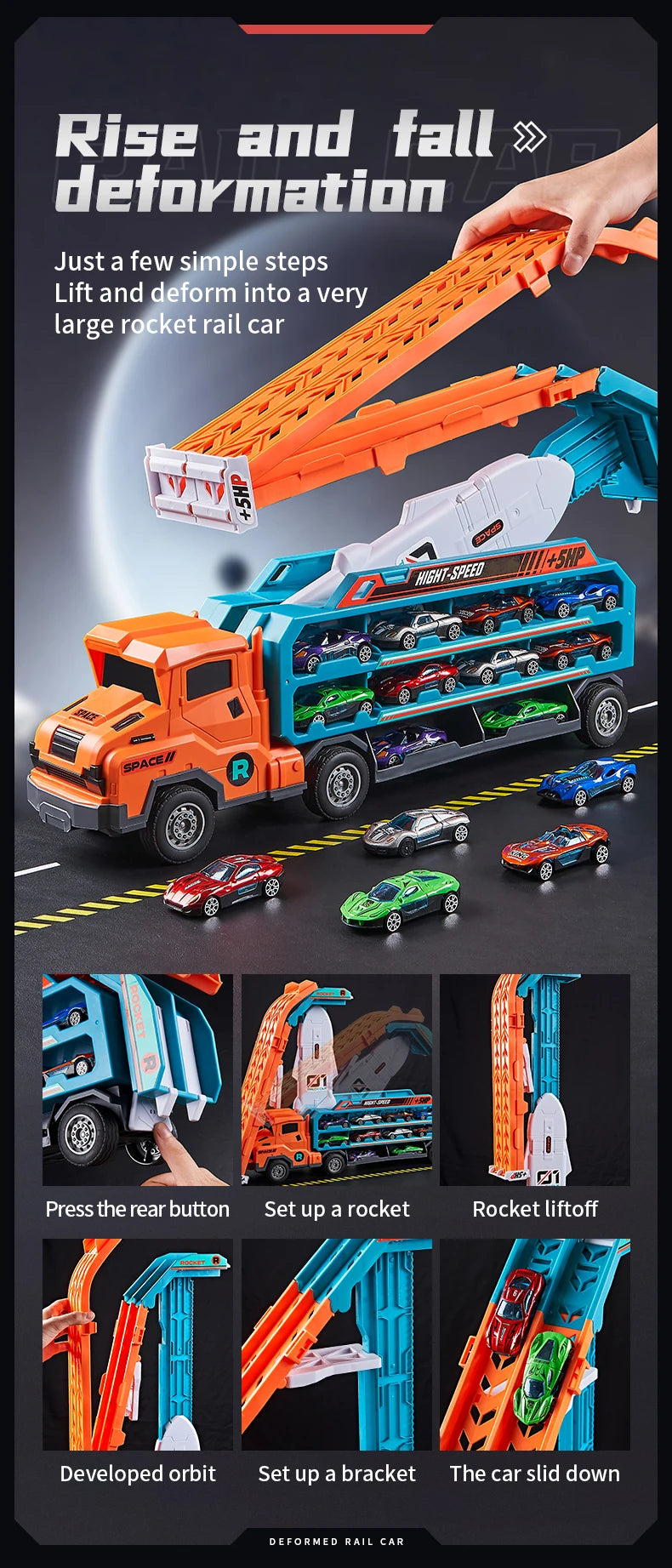3D Rail Car - Over the Track, High Impact Flying Car - Transformed Inertial Car Puzzle Power Car Toy Set - Alloy Car Toy Set