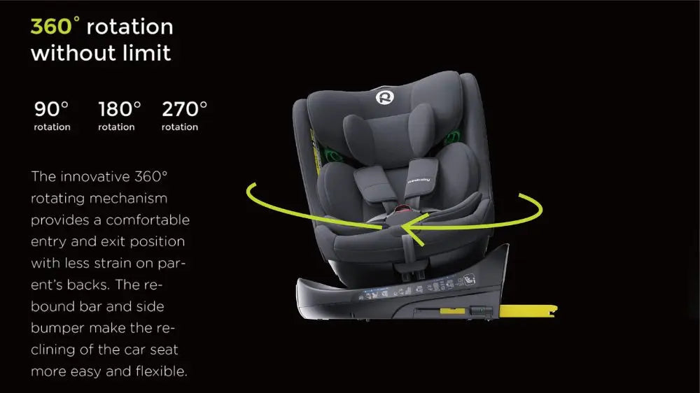 Child seat 360° ISOFIX rotating baby car seat, ECE R129/0-36 kg/0-12 years, 5-point seat belt