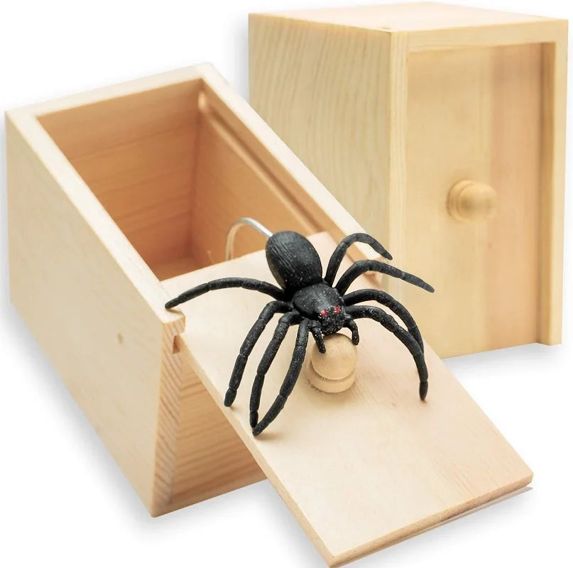 Handmade Wooden Spider Prank Scare Box - 9cm Pop Out Toy